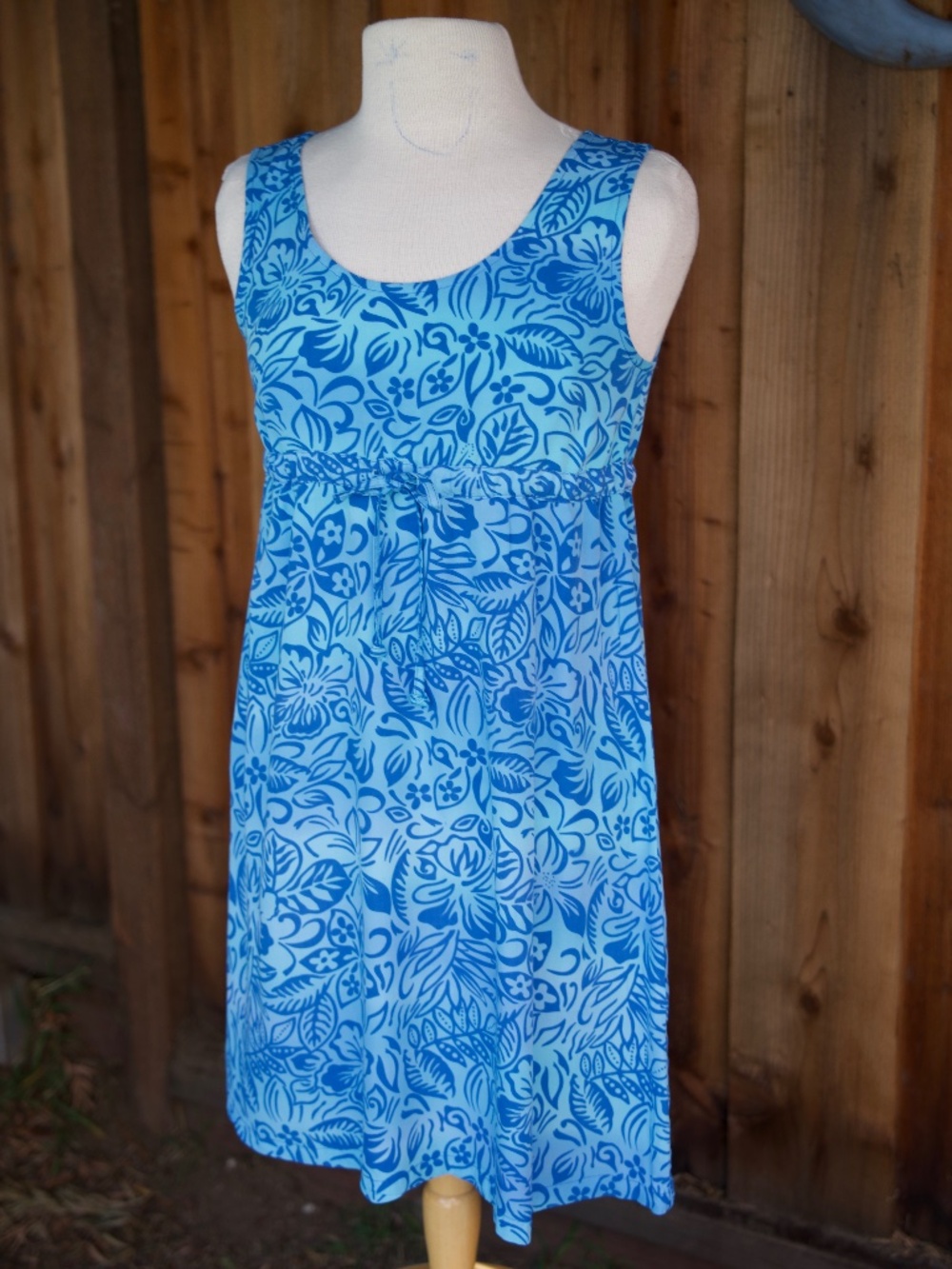Blue Ginger Turqioise Blue Hawaiian Designs Sleeveless Midi Dress Woman's XS